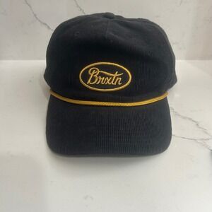 Brixton Brxtn Black Corduroy Snapback Hat Rope Detail Gold Embroidered Logo Cap